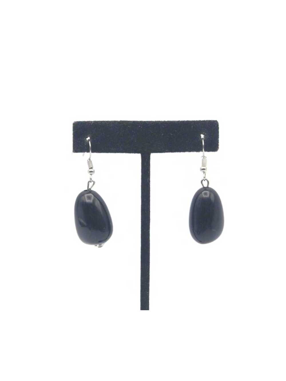 Black Lucite Dangle Earrings with Silver Tone Hook Backs.